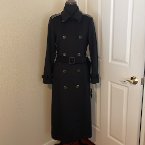 New Lauren Ralph Lauren Belted Double Breasted Wool Blend Navy Blue Wrap Coat - Picture 1 of 16